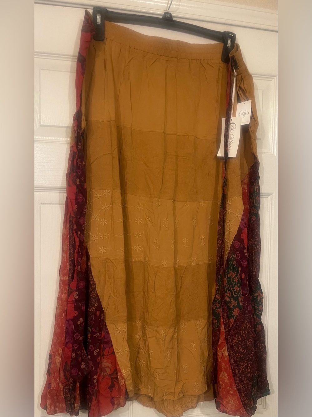 Mustard Tiered Maxi Skirt with Printed Side Panels - Picture 5 of 5